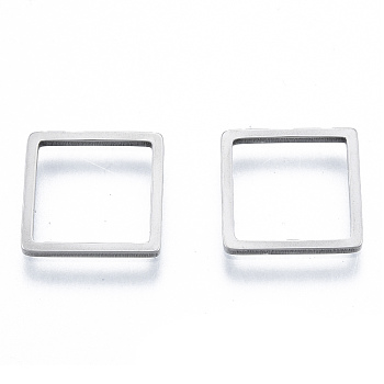 201 Stainless Steel Linking Rings, Square, Stainless Steel Color, 12x12x1mm, Inner Diameter: 10x10mm