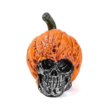 Halloween Ornaments, Resin Pumpkin Skull Figurines for Home Desktop Decoration, Dark Orange, 105x72.3x82.8mm