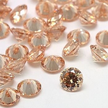Diamond Shape Grade A Cubic Zirconia Cabochons, Faceted, PeachPuff, 1mm