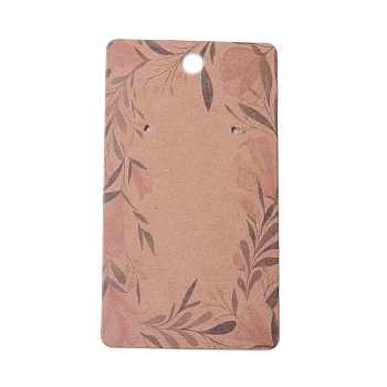 Cardboard Earring Display Cards, Rectangle with Flower Pattern, BurlyWood, 9x5x0.04cm, Hole: 1.5mm