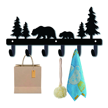 Iron Wall Mounted Hook Hangers, Decorative Organizer Rack with 6 Hooks, for Bag Clothes Key Scarf Hanging Holder, Polar Bears and Tree, Gunmetal, 18x35cm