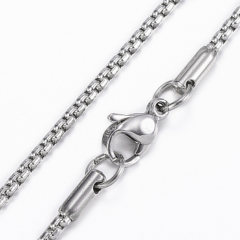 304 Stainless Steel Box Chain Necklaces, with Lobster Claw Clasp, Stainless Steel Color, 29.5 inch(75cm)