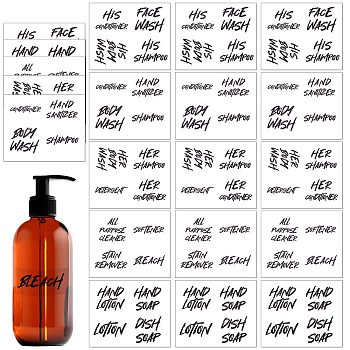 5 Sheets PVC Adhesive Bathroom Sorting Storage Stickers, Waterproof Soap Labels for Bathroom Can/Bottles, with Black Word, Word, 230x200x0.2mm, Sticker: 95x80mm, 4pcs/sheet, 5 sheets/bag