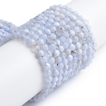 Natural Blue Lace Agate Beads Strands, Faceted, Round, 4mm, Hole: 0.7mm, about 98pcs/strand, 14.96"~15.35"(38~39cm)