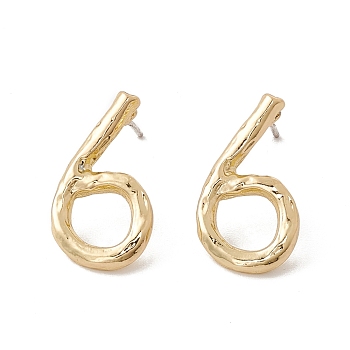 Brass Number Stud Earrings with 925 Sterling Silver Pins for Women, Num.6, 20x11.5mm, Pin: 0.7mm