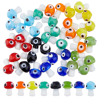 40Pcs 8 Colors Handmade Evil Eye Lampwork Beads, Mushroom Shape, Mixed Color, 16.5~18x11.5~13x11.5~13mm, Hole: 1.6~2mm, 5pcs/color