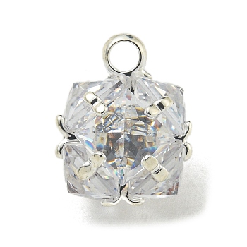 Brass Rhinestone Pendants, Polygon, Silver, 10x8x9mm, Hole: 1.5mm