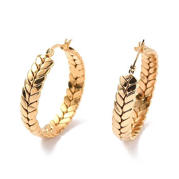 Vacuum Plating 201 Stainless Steel Leaf Wrap Hoop Earrings with 304 Stainless Steel Pin for Women, Golden, 36x34.5x7mm, Pin: 0.7mm