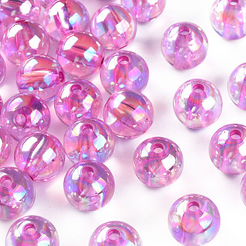 Transparent Acrylic Beads, AB Color Plated, Round, Violet, 12x11mm, Hole: 2.5mm, about 566pcs/500g