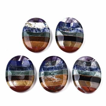 Chakra Worry Stone, Assembled Natural Amethyst & Lapis Lazuli & Sodalite & Green Aventurine & Tiger Eye & Topaz Jade & Red Jasper, Oval, 40x30x9mm