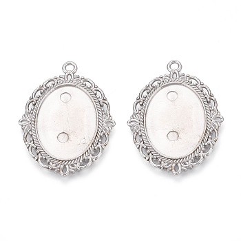 Non-Tarnish 304 Stainless Steel Pendant Cabochon Settings, Oval, Stainless Steel Color, Tray: 18~18.5x25~25.5mm, 39~40x29.5~30.5x1.5mm, Hole: 2.2mm