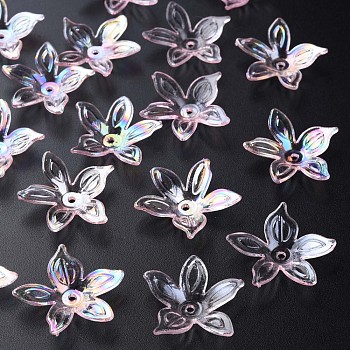 Transparent Acrylic Beads, AB Color, Flower, Pink, 25.5x28x6mm, Hole: 1.8mm, about 980pcs/500g
