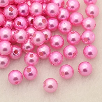 Imitation Pearl Acrylic Beads, Dyed, Round, Hot Pink, 5x4.5mm, Hole: 1mm, about 10000pcs/pound