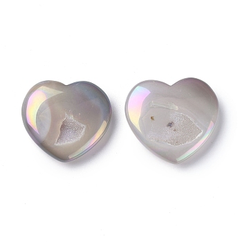 Electroplated Natural Agate Home Heart Love Stones, Pocket Palm Stones for Reiki Balancing, 47x50x12mm