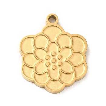 Ion Plating(IP) 304 Stainless Steel Pendants, Textured and Laser Cut, Flower Charm, Real 18K Gold Plated, 17x14x1.5mm, Hole: 1.6mm