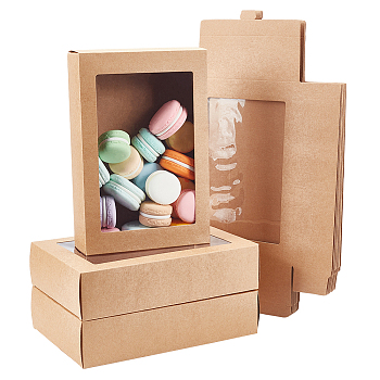 Rectangle Paper Storage Boxes, with PVC Plastic Clear Window for Gift, BurlyWood, 21x14x5cm