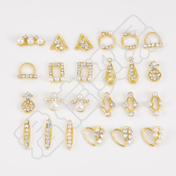Alloy Rhinestone Cabochons, Nail Art Decoration Accessories, Mixed Shapes, Golden, Crystal, 5~13x1.5~10.5x2~5mm