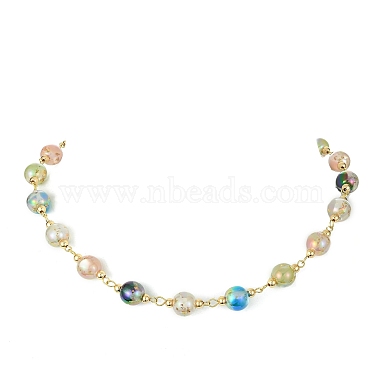 Resin with Gold Foil Round Beaded Chain Necklaces(NJEW-JN04361-01)-2