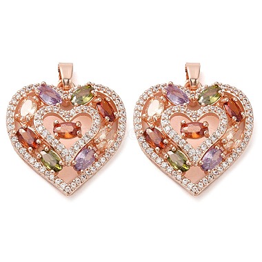 Rose Gold Colorful Heart Brass+Cubic Zirconia Pendants