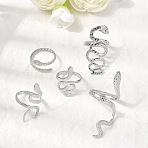 5Pcs 304 Stainless Steel Open Cuff Rings for Women, Snake, Stainless Steel Color, 16~17.8mm(RJEW-K313-05P)