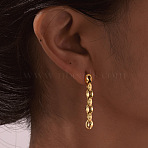 304 Stainless Steel Stud Earrings for Women, Coffee Bean Chain Charm, Real 18K Gold Plated, 35.5x5mm(EJEW-A129-04G)