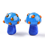 Handmade Lampwork Beads, Mushroom, Dodger Blue, 15~16.5x11.5~13mm, Hole: 2mm(X1-LAMP-N024-09B)
