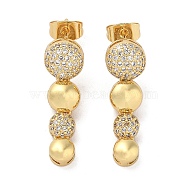 Brass Micro Pave Cubic Zirconia Dangle Stud Earrings, Real 18K Gold Plated, Flat Round, 26x8mm(EJEW-P252-06A-G)
