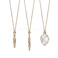 2Pcs 2 Style Brass Braided Macrame Pouch Empty Stone Holder Necklace, Chain Mesh Pendant Necklace, Adjustable Metal Net Necklace, Golden, 17-1/4 inch(43.8cm), Pendant: 40~50mm long, 1pc/style(NJEW-SZ0001-66G)