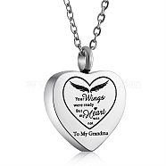 Stainless Steel Heart Urn Ashes Pendant Necklace, Word To My Grandma Memorial Jewelry for Men Women, Stainless Steel Color, 19.69 inch(50cm)(NJEW-SZ0001-60G)