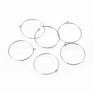 Ion Plating(IP) 304 Stainless Steel Hoop Earring Findings, Wine Glass Charms Findings, Ring, Rainbow Color, 21 Gauge, 34x0.7mm, Inner Diameter: 33mm(STAS-G201-07B-M)
