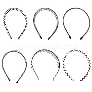 6Pcs 6 Style Stylish Unisex Plain Metal Hair Accessories Insert Comb Wavy Hair Hoop Iron Hair Bands, Mixed Color, 130~140x145~150mm, 1pc/style(OHAR-SZ0001-06)