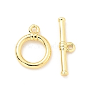 Brass Toggle Clasps, Cadmium Free & Lead Free, Round, Real 18K Gold Plated, Ring: 13.5x10.5x2.5mm, Inner Diameter: 7mm, Hole: 1.4mm, Bar: 18x5x2mm, hole: 1.2mm(KK-G416-27G)