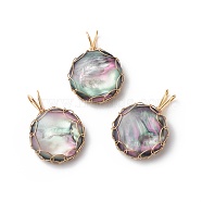 Resin Imitation Shell Pendants, with Copper Wire Wrapped, Half Round Charm, Golden, 30x21x7mm, Hole: 7x3.5mm(PALLOY-JF01851)