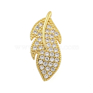 Rack Plating Feather Brass Micro Pave Clear Cubic Zirconia Twister Clasps, Long-Lasting Plated, Lead Free & Cadmium Free, Golden, 24x11x9mm, Hole: 1.2mm(KK-F876-08G)