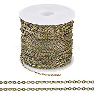 Brass Coated Iron Flat Cable Chains, Soldered, with Spool, Flat Oval, Antique Bronze, 2x1.5x0.3mm, about 32.81 Feet(10m)/Roll(CH-TAC0007-01AB)