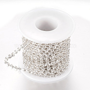 Brass Rhinestone Strass Chains, with Spool, Rhinestone Cup Chains, Silver Color Plated, Crystal, 2mm, about 10yards/roll(CHC-T002-SS6-01S)