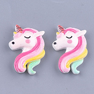 Resin Cabochons, Unicorn, Colorful, 29x20x6mm(X-CRES-T015-25)