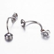 304 Stainless Steel Stud Earring Settings, Stainless Steel Color, Tray: 5mm, 23x6x3mm, Pin: 1mm(STAS-N0006-02P)