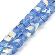Baking Painted Glass Beads Strands, Imitation Opalite, Faceted, AB Color Plated, Cube, Cornflower Blue, 6.5x6.5x6mm, Hole: 1.2mm, about 95pcs/strand, 22.83~23.03''(58~58.5cm)(DGLA-D001-05C)