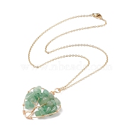 Natural Green Aventurine Chips Heart with Tree of Life Pendant Necklace, Light Gold Plated 304 Stainless Steel Wire Wrap Jewelry for Women, 17.72 inch(45cm)(NJEW-JN03906-02)