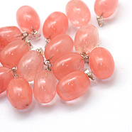 Oval Dyed Cherry Quartz Glass Pendants, with Platinum Tone Brass Findings, 21~22x12~14mm, Hole: 2x7mm(G-Q433-12)