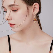 Enamel Mushroom Dangle Stud Earrings, Gold Plated Alloy  Half Hoop Earrings for Women, Brown, 47x24.5mm, Pin: 0.7mm(JE987E)