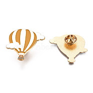 Hot Air Balloon with Cloud Enamel Pin, Light Gold Plated Alloy Badge for Backpack Clothes, Nickel Free & Lead Free, Goldenrod, 32.5x33mm, Pin: 1.2mm(JEWB-N007-268)