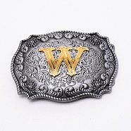 Alloy Smooth Buckles, Belt Fastener, Floral Pattern & Letter W, Gunmetal & Golden, 77x104x18mm(AJEW-WH0239-10B-W)