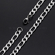Men's 304 Stainless Steel Figaro Chain Necklaces, with Lobster Claw Clasps, Faceted, Stainless Steel Color, 19.9 inch(50.5cm), 7mm(NJEW-T012-02-51-S)