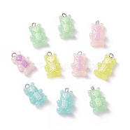 Opaque Resin Pendants, Bear Skull Charms, with Platinum Tobe Iron Loops, Mixed Color, 20x12x7mm, Hole: 2mm(RESI-E011-01P)