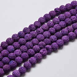 Natural Lava Rock Round Bead Strands, Dyed, Blue Violet, 6mm, Hole: 1mm, about 63pcs/strand, 15.7 inch(G-I124-6mm-08)