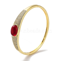 Brass Micro Pave Clear Cubic Zirconia Hinged Bangles, Red Glass Bangles for Women, Real 18K Gold Plated, Oval, Inner Diameter: 2-3/8 inch(6cm)(BJEW-Z061-09C)