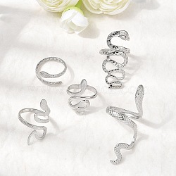 5Pcs 304 Stainless Steel Open Cuff Rings for Women, Snake, Stainless Steel Color, 16~17.8mm(RJEW-K313-05P)