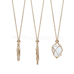 2Pcs 2 Style Brass Braided Macrame Pouch Empty Stone Holder Necklace, Chain Mesh Pendant Necklace, Adjustable Metal Net Necklace, Golden, 17-1/4 inch(43.8cm), Pendant: 40~50mm long, 1pc/style(NJEW-SZ0001-66G)